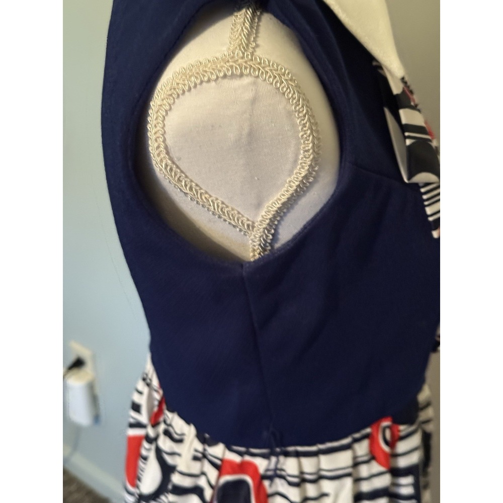 Vtg Mod Geometric Print Maxi Dress Red White & Blue 60s 70s Retro Hostess Op Art - Picture 12 of 16